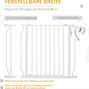 Drzwi zabezpieczające dla psów regulowana brama ochronna kratka biała 95x4x76cm | Aosom PL