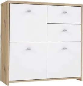Kwadratowa komoda z 3 szafkami i 2 szufladami Best Chest 223, biały/dąb artisan