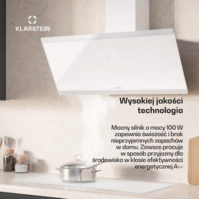 Klarstein Flashline 90cm 578m³/h Okap Przyścienny Skośny Biały