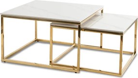 Zestaw Stolików Kawowych TENOR Biały Marmur/Złoty do Salonu Glamour