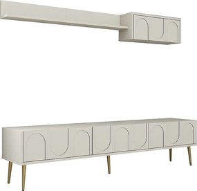 Stojak pod TV – 180 cm – kremowy i złoty – płyta wiórowa pokryta melaminą