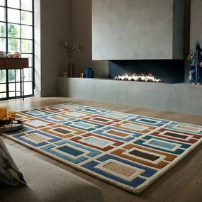 Niebiesko-pomarańczowy wełniany dywan tkany ręcznie 160x230 cm Retro Blocks – Flair Rugs