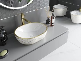 Mexen Viki umywalka nablatowa 48 x 35 cm, biała/złota wzór kratka - 21054809