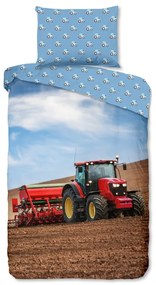 Niebieska flanelowa pościel dziecięca jednoosobowa 140x200 cm Tractor – Good Morning