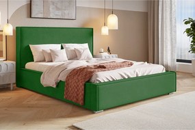 Emporius Sydney łóżko z pojemnikiem 200x200 cm - nowoczesne łóżko tapicerowane, tkanina aksamitna, zielony (Amor Velvet 4311)