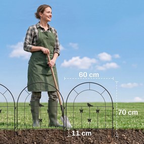 Outsunny Ogrodzenie Ogrodowe z Stali 300 cm x 70 cm, Dekoracyjny Zestaw Paneli Ogrodzeniowych Czarne