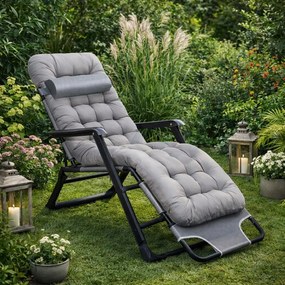 Leżak ogrodowy rozkładany Tossa, poduszka szara, stelaż czarny