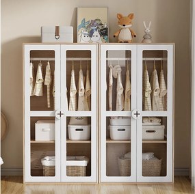 Szafa dziecięca 2-częściowa - 160 x 50 x 150 cm - drzwi szklane - MDF + płyta wiórowa - biała