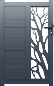 Skrzydłowa, pół-perforowana aluminiowa furtka z wzorem Dł.100 x Wys.164 cm antracytowa LABRIT II