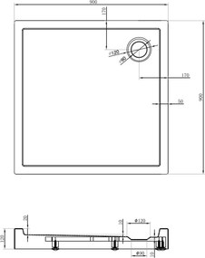 Mexen Flow+ brodzik kwadratowy 90 x 90 cm, czarny mat - 46S709090H
