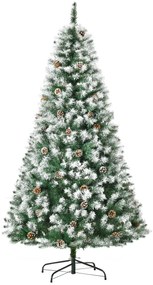 HOMCOM Sztuczna choinka z 800 gałązkami, 61 szyszkami, pokrytymi śniegiem koniuszkami, niepalna, 180 cm | Aosom PL