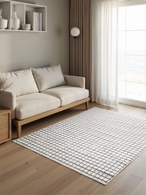 Dywan nowoczesny Jacky Kratka kremowo-szary 80 cm x 150 cm