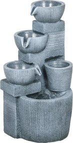 Outsunny Fontanna Ogrodowa Nowoczesna - Naturalnego Kamienia 4-Stopniowa Zasilana Energia Sloneczna Diody LED Wys. 57 cm Ciemnoszary na Taras | Aosom PL