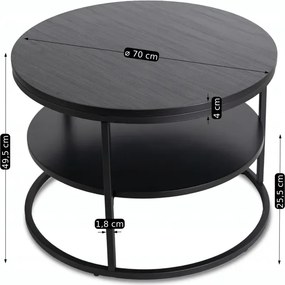 Stolik Kawowy z Półką BEST 70 cm Czarny Loft