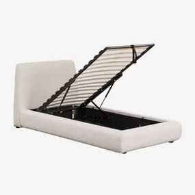 Łóżko Z Tapicerowanym Pojemnikiem Na Pościel Norena Tkaniny Beżowy Krem & 90 X 190 Cm & Bez Materaca - Sklum