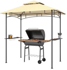 Outsunny Pawilon Grillowy z Oświetleniem LED 240 x 150 x 258 cm Odporny na Wodę i Ogień, Pergola z Podwójną Warstwą Dachu