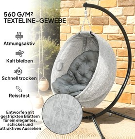 Outsunny Jajowaty kosz huśtawkowy, huśtawka z funkcją huśtania i składanym koszem, krzesło ogrodowe, uchwyt na kubek, Szare