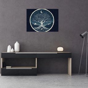Obraz na szkle – Magiczne drzewo z jeleniem II. (70x50 cm)
