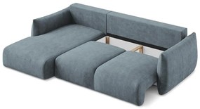 Niebieski rozkładany narożnik z tkaniny szenilowej (lewostronny/z szezlongiem) Leila – Makamii