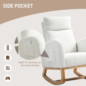 HOMCOM Fotel bujany, fotel relaksacyjny, gruba tapicerka, przytulna tapicerka, rama drewniana, do 120 kg, kolor kremowy