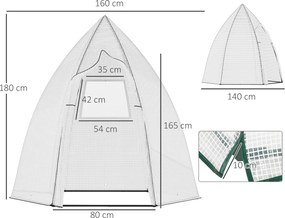 Outsunny Szklarnia Ochronna Przed Zimą, Miniszklarnia z Rolowanymi Drzwiami, Biała, 160 x 140 x 180 cm