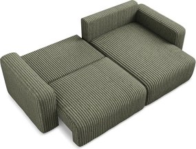 Zielony sztruksowy rozkładany/ze schowkiem narożnik (prawostronny/z szezlongiem) Kona – Makamii