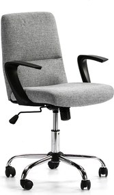 Fotel biurowy z podnoszonym i regulowanym oparciem Teo z poduszkowaniem w jasnoszarym materiałem.