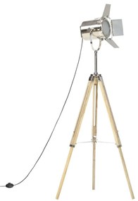 Drewniana lampa podłogowa vintage na statywie - 3X EX196 T8-F51