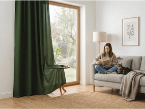 Zasłona OXFORD LIGHT 140x270 cm, ciemnozielona Zawieszanie: Taśma z wiązaniami