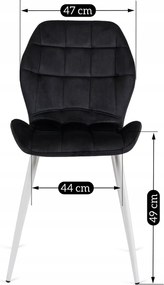 Krzesło Tapicerowane do Jadalni LUCKY Czarne z Białymi Nogami Welurowe Nowoczesne