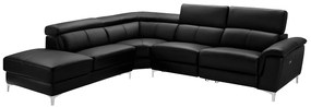 Kanapa narożna z elektryczną funkcją relax ze skóry SITIA - Czarny - Lewostronna