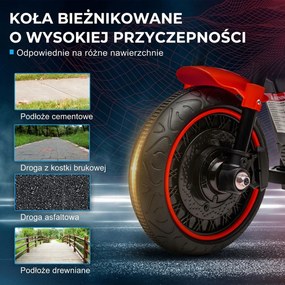 HOMCOM Elektryczny motocykl dla dzieci z reflektorem, demontowalne koła boczne, 76x42x57 cm, Czerwony/Czarny
