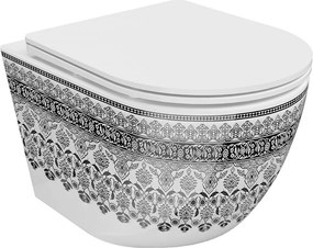 Mexen Lena miska wc Rimless z deską wolnoopadającą slim, duroplast, biała/czarna wzór - 30224095