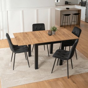 Zestaw Stół Kwadratowy Rozkładany MAX 80-160 cm Dąb Craft/Czarny i 4 Krzesła ROBIN Czarne Welurowe