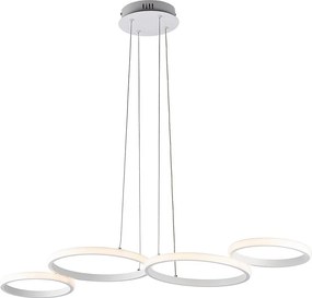 Lampa wisząca Atena LED CCT z pilotem, metal i białe aluminium, regulowane kable, nowoczesny design, 100x64 cm