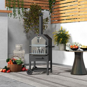 Outsunny Piekarnik do Pizzy 2w1 Kamień do Pizzy Pojemnik na Popiół Termometr Czarny | Aosom PL