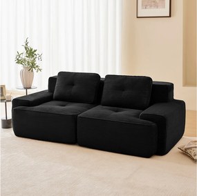 Modułowa Sofa 2-osobowa w Welurze żebrowanym z 2 poduszkami, bez montażu, 204x104x69cm, Czarny