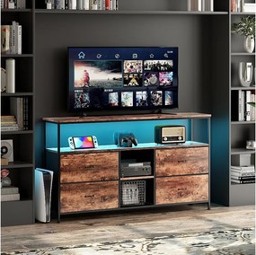 Szafka pod telewizor LED z 4 szufladami, 137x30x78 cm, retro stolik pod telewizor, szuflada w kolorze skóry tygrysa