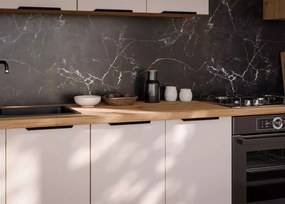 Loseo IV – kuchnia modułowa 260 cm w kolorze kaszmir / dąb artisan z czarnymi uchwytami