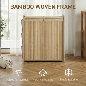 HOMCOM Bambusowy kosz na bieliznę z wyjmowanym workiem ze sznurkiem i bocznymi kieszeniami, 120L, naturalny | Aosom PL