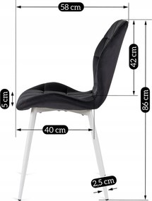 Krzesło Tapicerowane do Jadalni LUCKY Czarne z Białymi Nogami Welurowe Nowoczesne