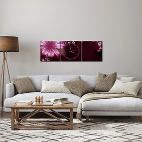 Obraz abstrakcji - kwiaty (z zegarem) (90x30 cm)