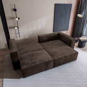 Masseno Narożnik NERIO z funkcją spania i pojemnikiem na pościel Narozniki L, Rozkładana sofa - Brązowy, MONOLITH 29