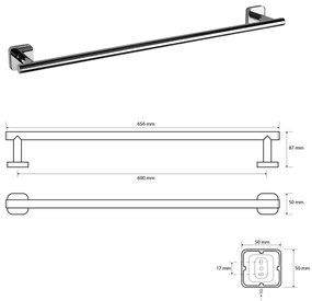 SAPHO IS009 Insia uchwyt na ręcznik 60 x 8,7 cm, chrom
