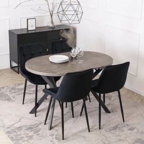 Stół Okrągły Rozkładany DORIAN 80-160 cm Beton/Czarny Nowoczesny Loft