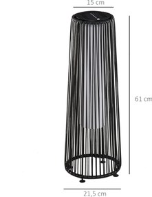 Outsunny Lampka Ogrodowa Zewnętrzna, Solarna, 8 Godzin Pracy, Wygląd Rattanu, Czarny, 21,5 x 21,5 x 61 cm