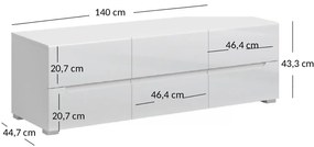 Szafka RTV z Szufladami do Salonu MIST 140 cm Biały połysk Nowoczesna