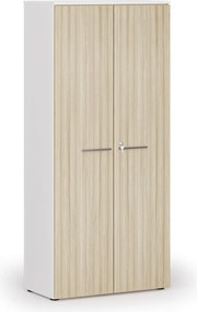 Szafa biurowa z drzwiami PRIMO WHITE, 800 x 420 x 1781 mm, biały/dąb naturalny