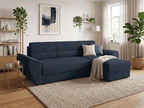 Rozkładana narożna sofa TAVERO 251x140 cm, ciemnoniebieska, uniwersalna