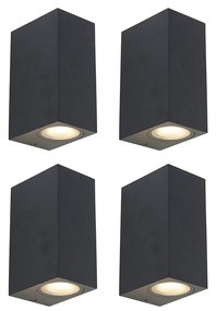 Zestaw 4 inteligentnych lamp ściennych czarnych IP44 w tym 8 żarówek Wifi GU10 - Baleno